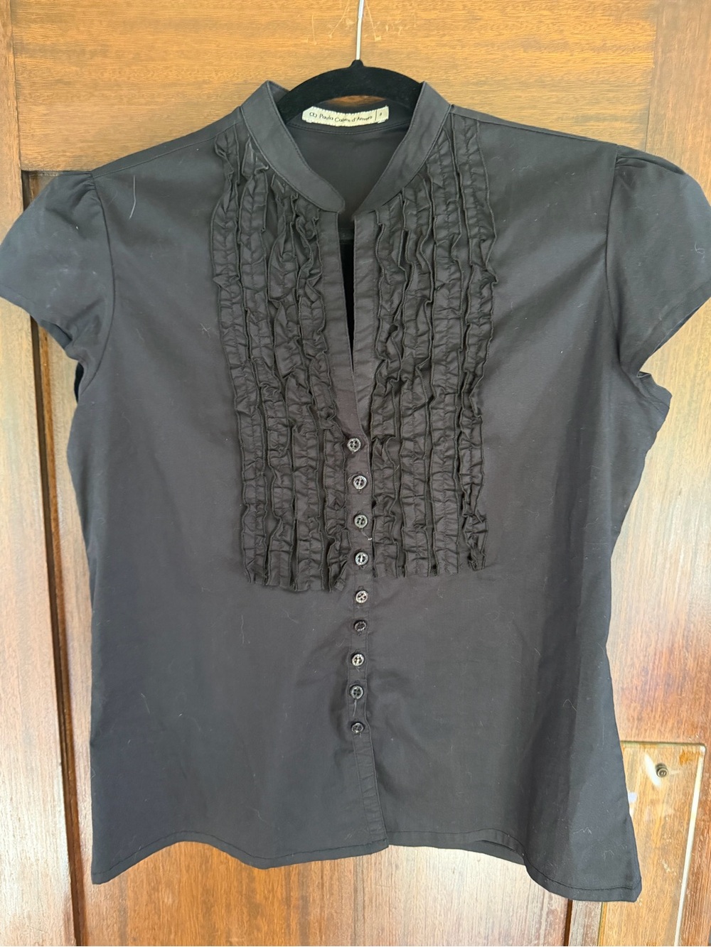 Paula Cahen d’Anvers Black Ruffle-Front Short Sleeve Women's Top